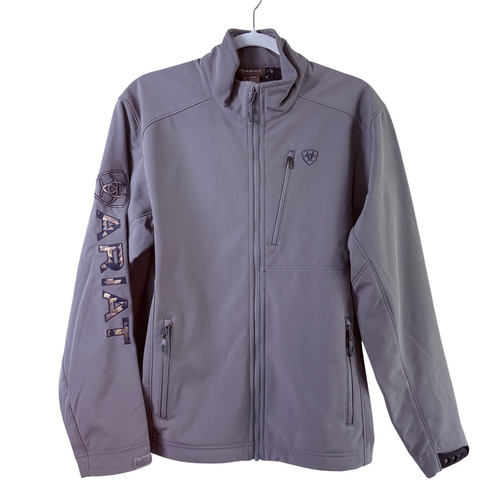 Ariat Logo 2.0 Softshell Jacket Mens Small Grey Wind Water Resistant Full Zip